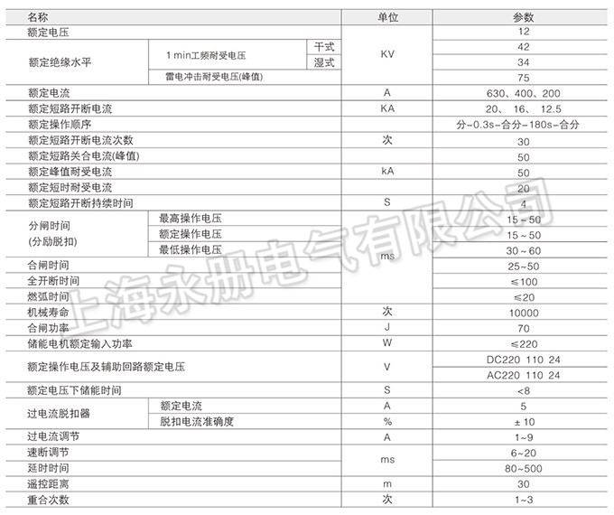 ZW8-12F戶外高壓真空斷路器的技術(shù)參數(shù)